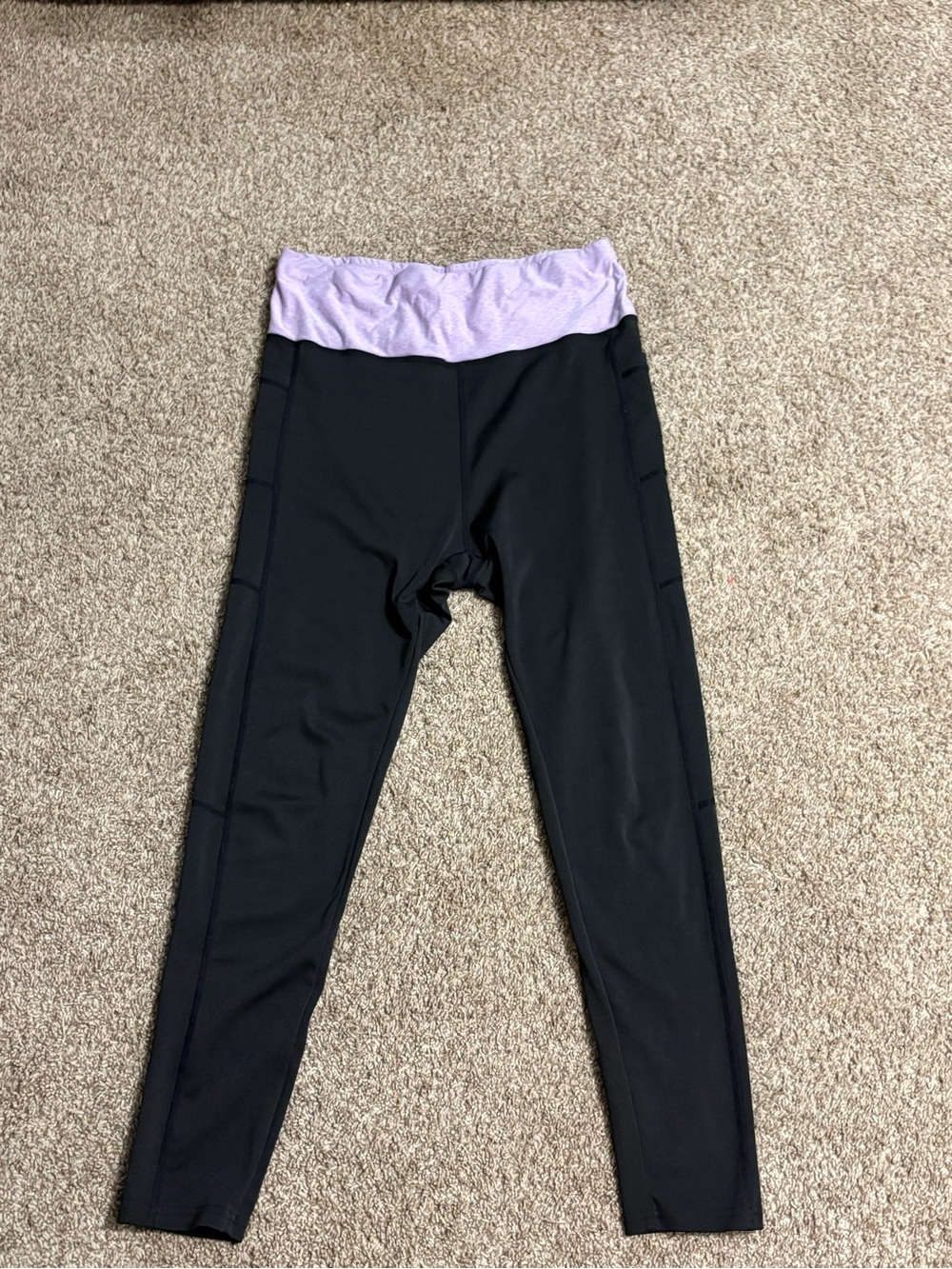 Womens Black Leggings with Light Purple Waistband